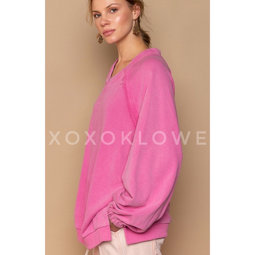 POL Pink French Terry Criss Cross Back Pullover | Slouchy Fit - Picture 8 of 12